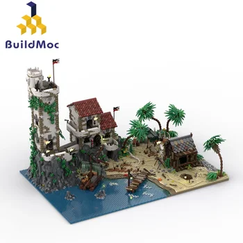 MOC 21322 Fortress Island Port Sauvage Az elátkozott tengerparti építőelemek készlet Barracuda kalózai Bay ház kockák Gyermek játékok